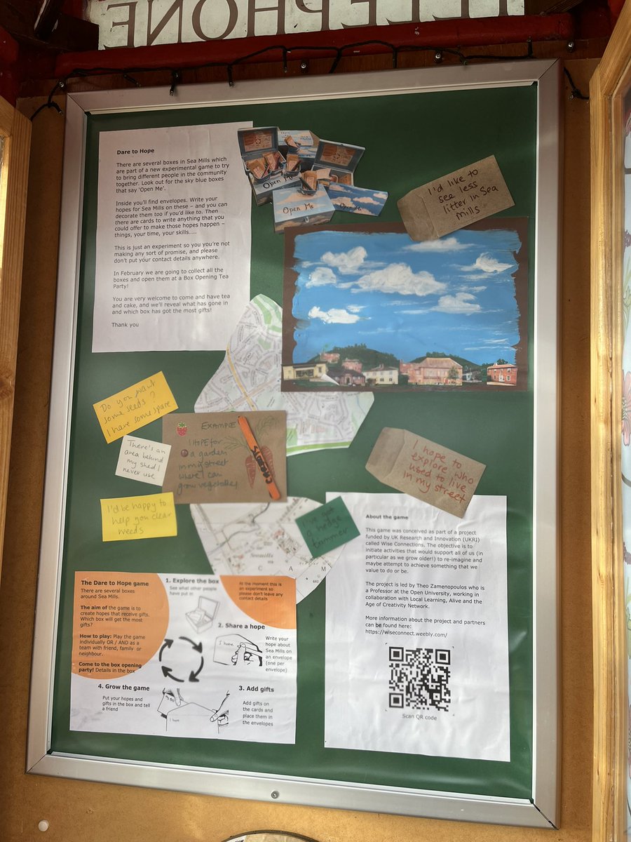 SeaMills100's tweet photo. Come and play the Dare to Hope game, open a box in the #SeaMills library or Methodist church and tell us your #hopes. You can also read about it in the museum in the phonebox on the Square https://t.co/HON1Xe6z86