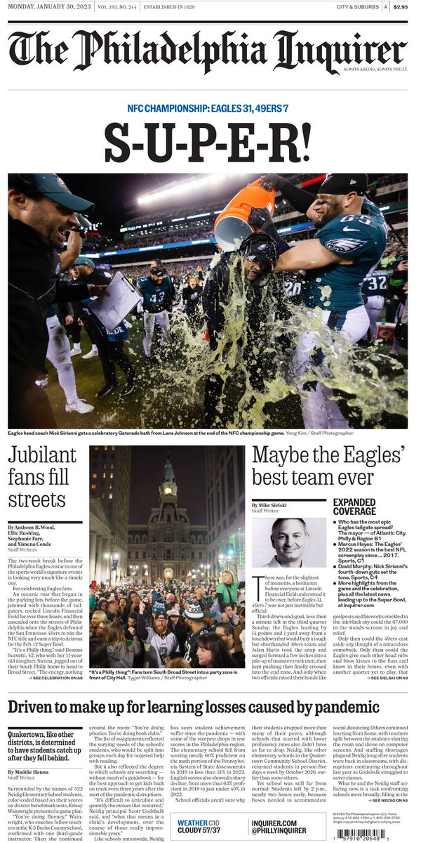 Jeff_McLane's tweet photo. “S-U-P-E-R!”

Front page of tomorrow’s Philadelphia Inquirer: https://t.co/JGo1SoNMAr
