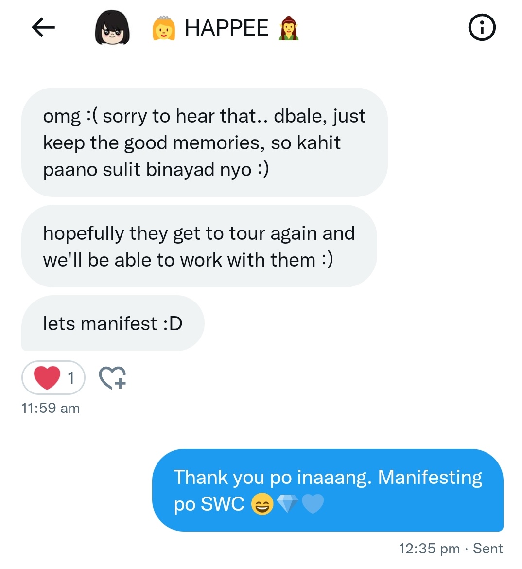 shineeminho10_'s tweet photo. So ayun na nga. Inang noticed my tweet and sent a message. I told her everything from promotion, airport arrival, to the event itself. Let's manifest na talaga once they're complete, makapag-SWC sana. Hopefully, inang and pulp can take over 😭😭😭💎💎💎💎💎💙💙 https://t.co/ZK3BglZFA3