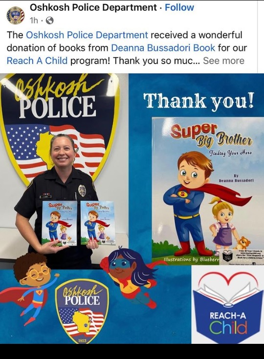 @Oshkoshpolice received wonderful donation of books from  <a href="/BussadoriDeanna/">Deanna Bussadori 🇿🇦🇬🇧🇨🇦🇺🇸</a>, by <a href="/childrensbook4u/">Blueberry Illustrations</a> (Blueberry Illustrations)