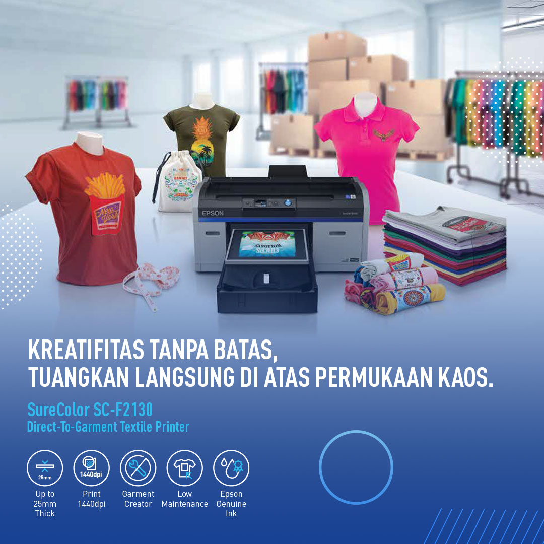 EpsonIndonesia's tweet image. Keandalan pencetakan garmen yang sebenarnya ada di printer Direct to Garment #DTG Epson SureColor™ SC-F2130. Dilengkapi dengan teknologi printhead PrecisionCore™,  SC-F2130 menghadirkan efisiensi dan kualitas yang tak tertandingi. 

fal.cn/3vti2

#printerDTG