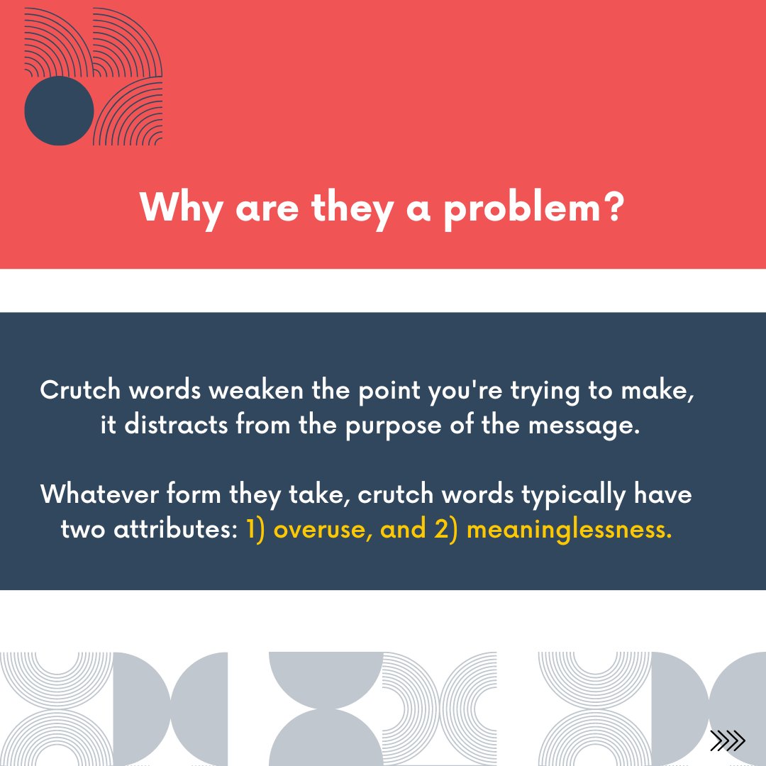 DynamicWEC's tweet photo. We all use crutch words. But we actually ruin a sentence just like this! 😥

Identify the words you lean on most, and train yourself to avoid them. Then, next time you’re in front of an audience, use silence to gather your thoughts, rather than filling the air with sound. https://t.co/exyewGCZWG