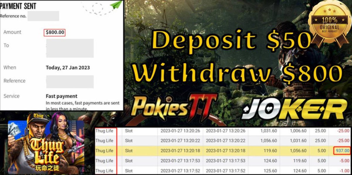 PokiesTTAus's tweet photo. 👑Pokies TT👑

Congratulations to our Lucky Member Get A Big Win 🏆 

🎰 Deposit $50 Get Withdrawal $800.00‼️💰🔥💰🔥💰

Platform : Joker123
Game : Thug Life
Win Rate : 62.13%

Message our Customer Service now and get the HOTTEST BONUS 🔥💰🔥💰and win some cash back home🤑🤑 https://t.co/lQ0guJpjui