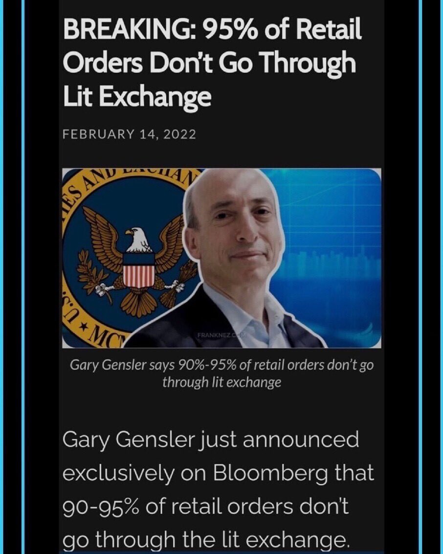 WallStreetApes's tweet photo. Every Sunday night I post this

It has been 349 days since the head of the #SEC admitted on national TV that 90-95% of orders are being processed off exchange. These orders DO NOT count to supply &amp; demand #PriceSuppression 

HOW CAN THIS CONTINUE TO BE IGNORED?!? #CitadelScandal https://t.co/nB4u9v3vP4
