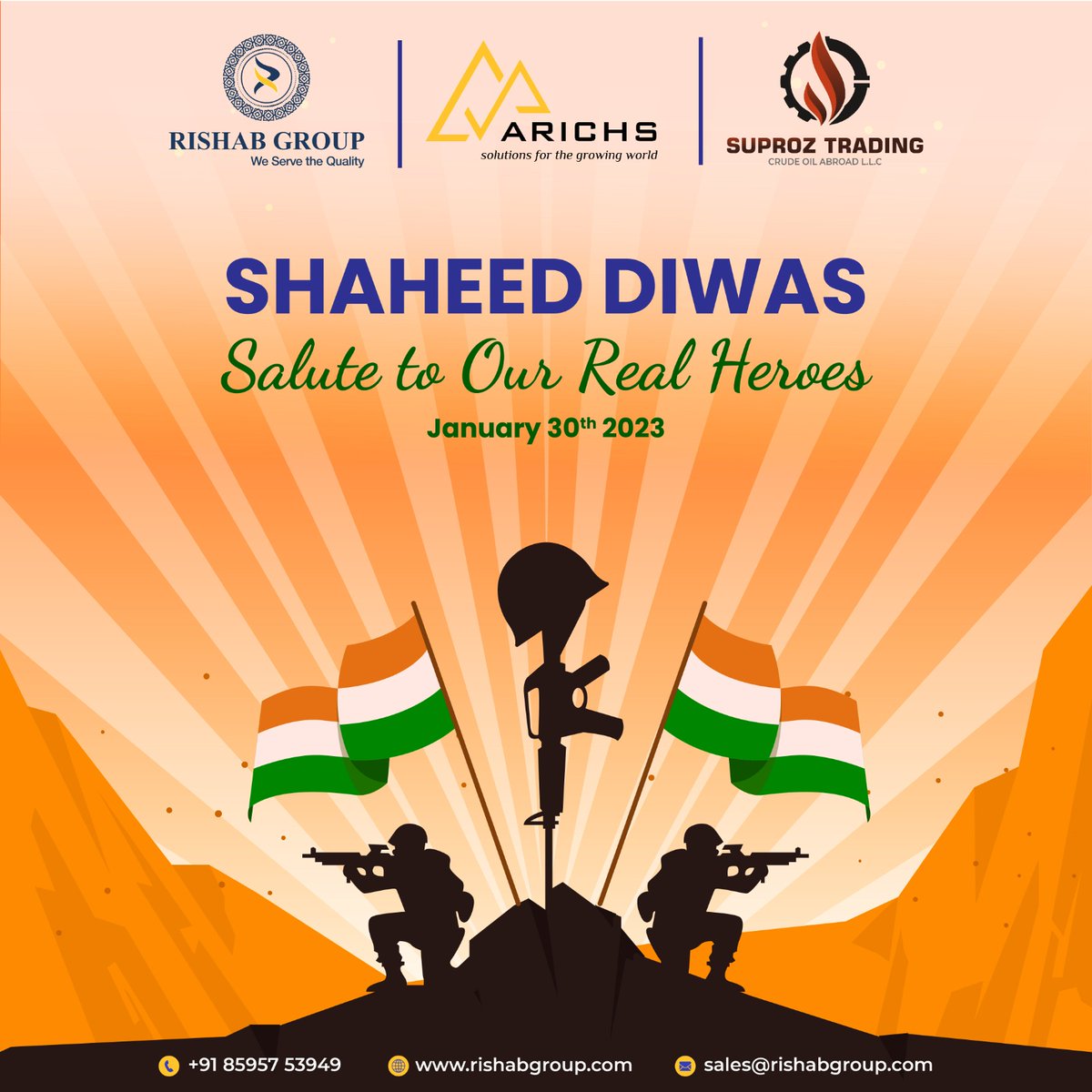 Freedom at the cost of lives, a tribute to the martyrs!

#rishabgroup #arichs #ShaheedDiwas #MartyrsDay #GandhiJayanti #SaluteToMartyrs #RememberingTheSacrifice #FreedomFighters #IndianIndependence #TributeToMartyrs #NonViolenceMovement #GandhiLegacy #HeroesOfIndia