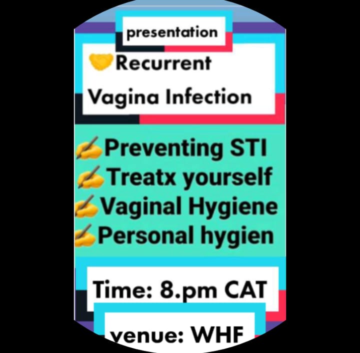 Timah_Dawuda's tweet photo. 🤝Presentation tonight🤝

✍️Preventing Recurrent Vagina Infection

WatsApp 👉 6 70 01 14 04  for other health issues https://t.co/7BE2XyUp9j