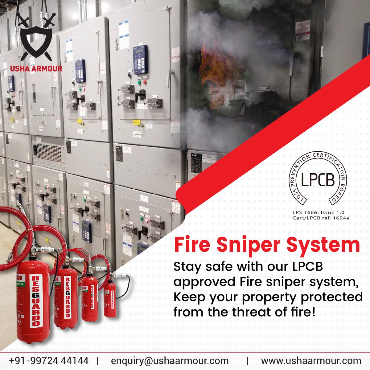 ushaarmour1's tweet image. Protect your property from the threat of fire with our #LPCB approved Fire Sniper System! 
Our system is designed to provide you with the highest standard of fire safety, keeping your property and assets safe and secure. 

#firesuppressionsystem #electricalsafety #firesuppression
