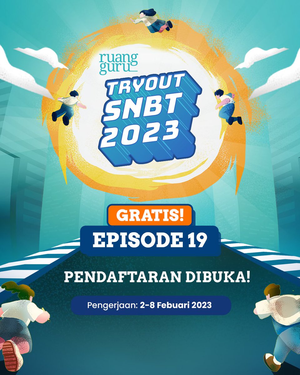 ruangguru's tweet photo. PENDAFTARAN TRYOUT SNBT 2023 GRATIS EPISODE 19 DIBUKA‼️‼️

Yuk, langsung daftarkan dirimu! Periode pengerjaan 2-8 Februari✨

Cek cara daftarnya di sini!⬇️
#TryoutSNBT #TryoutRuangguru #TryoutGratis https://t.co/cj14HXoMQA
