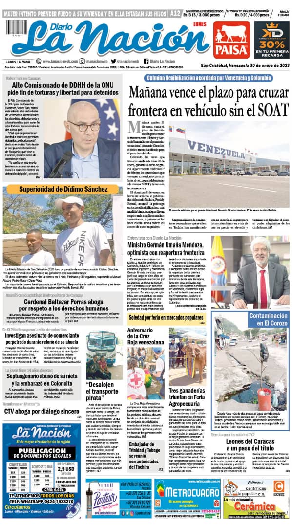 lanacionweb's tweet photo. ¡Buenos días desde la ciudad de la cordialidad! Esta es nuestra portada de #30Ene que le trae Diario La Nación https://t.co/3G3vRzjpck
