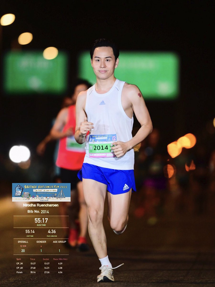 Earth_Oscar's tweet photo. หลังจบฟูลมาราธอนแรกที่งาน Buriram Marathon มีเวลาฟื้นฟูร่างกาย 1 อาทิตย์ ก่อนกลับมาลงงาน #BrotherBeatCancerRun ระยะ 12K ซึ่งเขามีรางวัลสำหรับนักวิ่ง LGBTQ แยกจากชายหญิงด้วย ด้วยความกระหายมงก็สับเพซ 4:36 ไปเลยสิคะ ลาวาวอล์คเข้าเส้นชัยด้วยเวลา 55:14 นาที มงลงแบบม้วนเดียวจบค่ะ 👑😍 https://t.co/dC32nACdyl