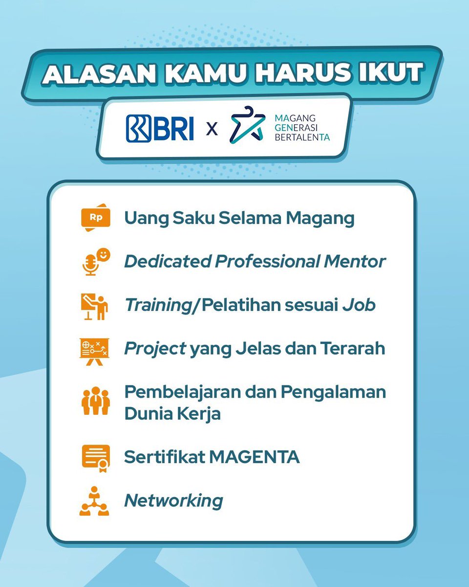 LifeatBRI's tweet photo. Periode Pendaftaran: 25-31 Januari 2023
Periode Magang 6 Bulan: 13 Februari-12 Agustus 2023
Daftarkan dirimu dengan kunjungi https://t.co/TcrwHT8oW7
Ditunggu, Generasi BRILiaN!
#LifeatBRI
#MemberiMaknaIndonesia
#KampusMerdeka
#MagangBRI
#Magang
#Internship
#Mahasiswa https://t.co/zjFK0ZU8QV