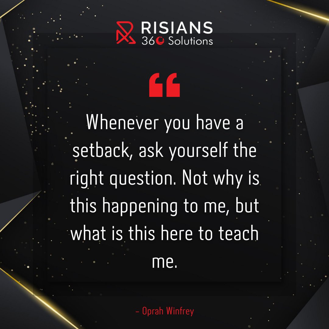 Whenever you have a setback, ask yourself the right question. Not why is this happening to me, but what is this here to teach me. - Oprah Winfrey

#monday #motivation #backtowork #backtooffice #office #business #dubai #uae #sharjah #mondaymotivation #enjoy #life #risians360sol