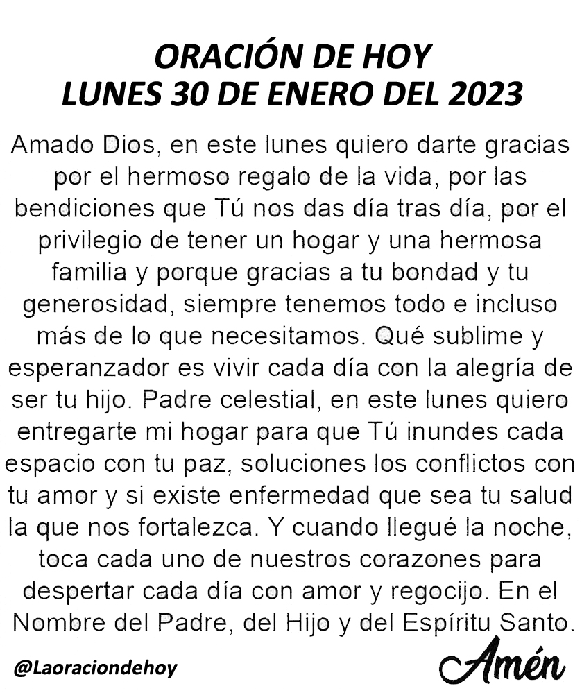 Oración diaria para hoy lunes 30 de enero del 2023.