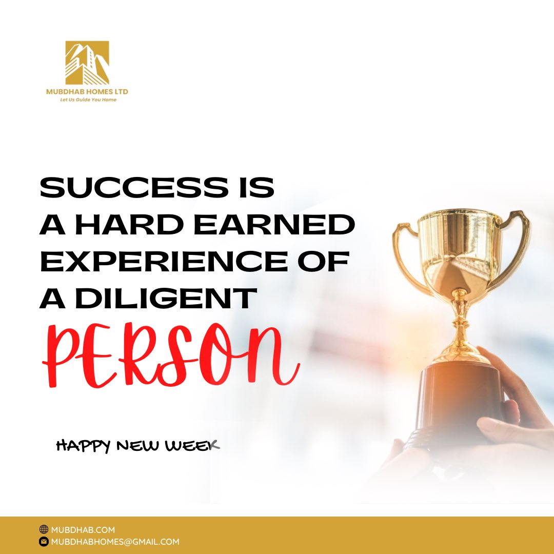 Chasing success is a journey, not a destination. It requires discipline, perseverance, and a strong work ethic. But the reward of a hard-earned victory is beyond measure 💪.

Happy New Week

#Mubdhab #Mubdhabhomes #SuccessIsEarned #DiligenceIsTheDifference 🎯 #KeepGrinding 💪