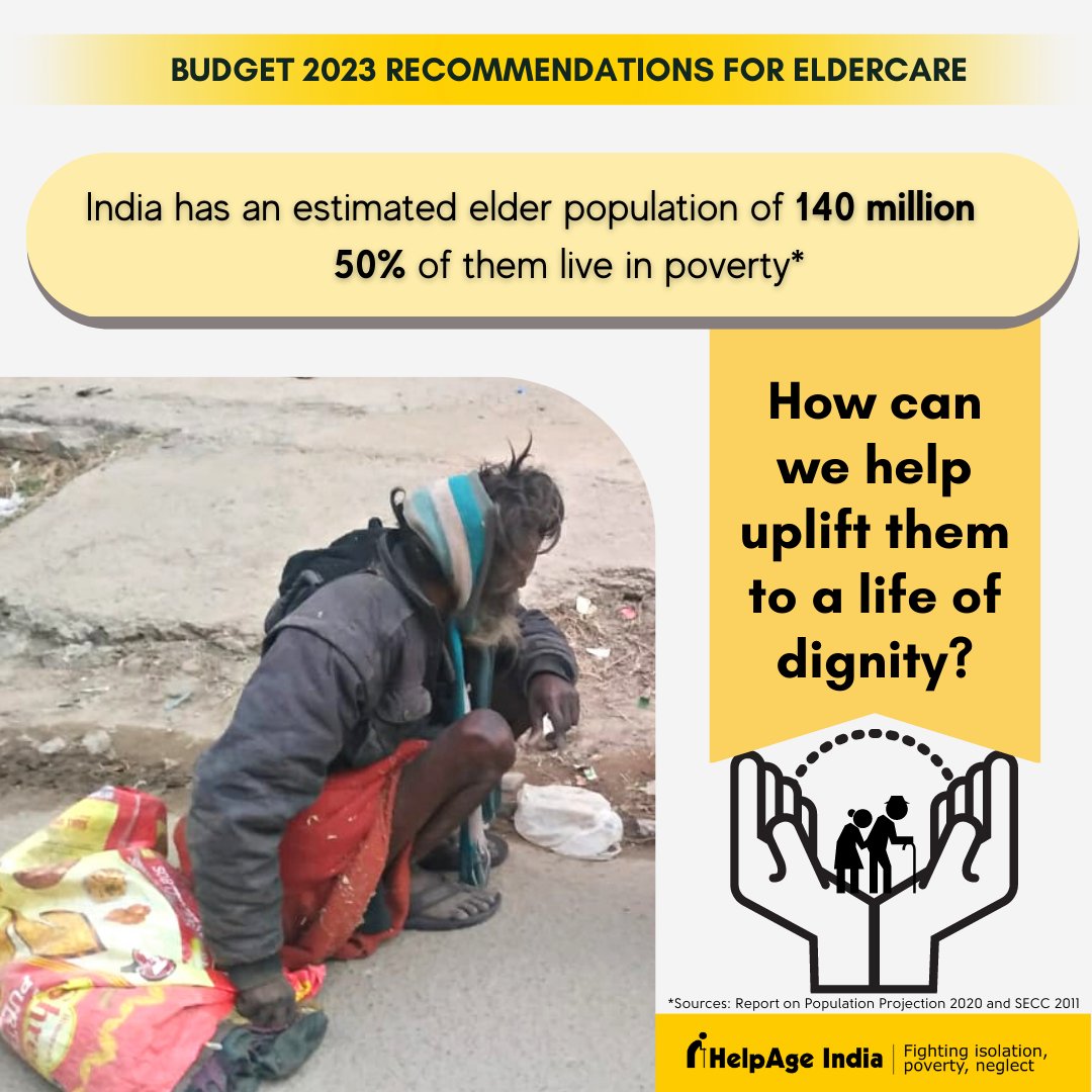Helpageindia's tweet photo. #poverty in old age is a major challenge that has been worsened by the #pandemic. For #budget2023 @Helpageindia recommends including poor #older persons the MGNREGA, which guarantees a 100 days of #employment a year, &amp; to keep a reservation of at least 5% of the #jobs for them. https://t.co/pUQFAzSmQJ
