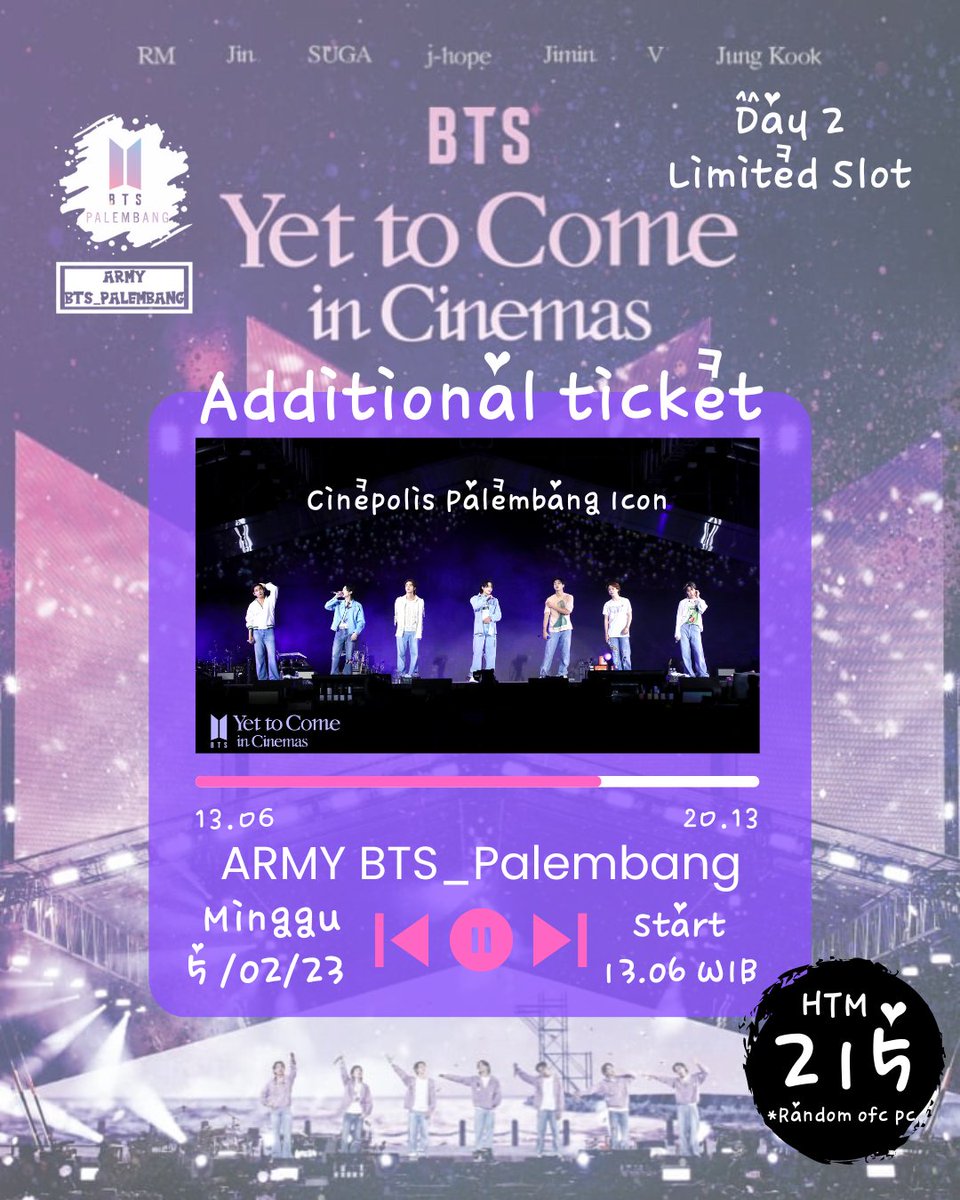 BigHit_event's tweet photo. Additional Ticket 𝙉𝙤𝙣𝙩𝙤𝙣 𝘽𝙖𝙧𝙚𝙣𝙜 🆈🅴🆃 🆃🅾 🅲🅾🅼🅴 🄸🄽 🄲🄸🄽🄴🄼🄰🅂 Cɪɴᴇᴘᴏʟɪs Pᴀʟᴇᴍʙᴀɴɢ Iᴄᴏɴ ʟᴛ.3 𝑤𝑖𝑡ℎ 𝐀𝐑𝐌𝐘 𝐁𝐓𝐒_𝐏𝐚𝐥𝐞𝐦𝐛𝐚𝐧𝐠 💜
⏲️Minggu, 5 Febuari 2023 (13.06 WIB)
💰Rp. 215.000,- fullpayment 
🎬Cinepolis PICON

https://t.co/ctjoCWgwBs https://t.co/q7IMaRIa05