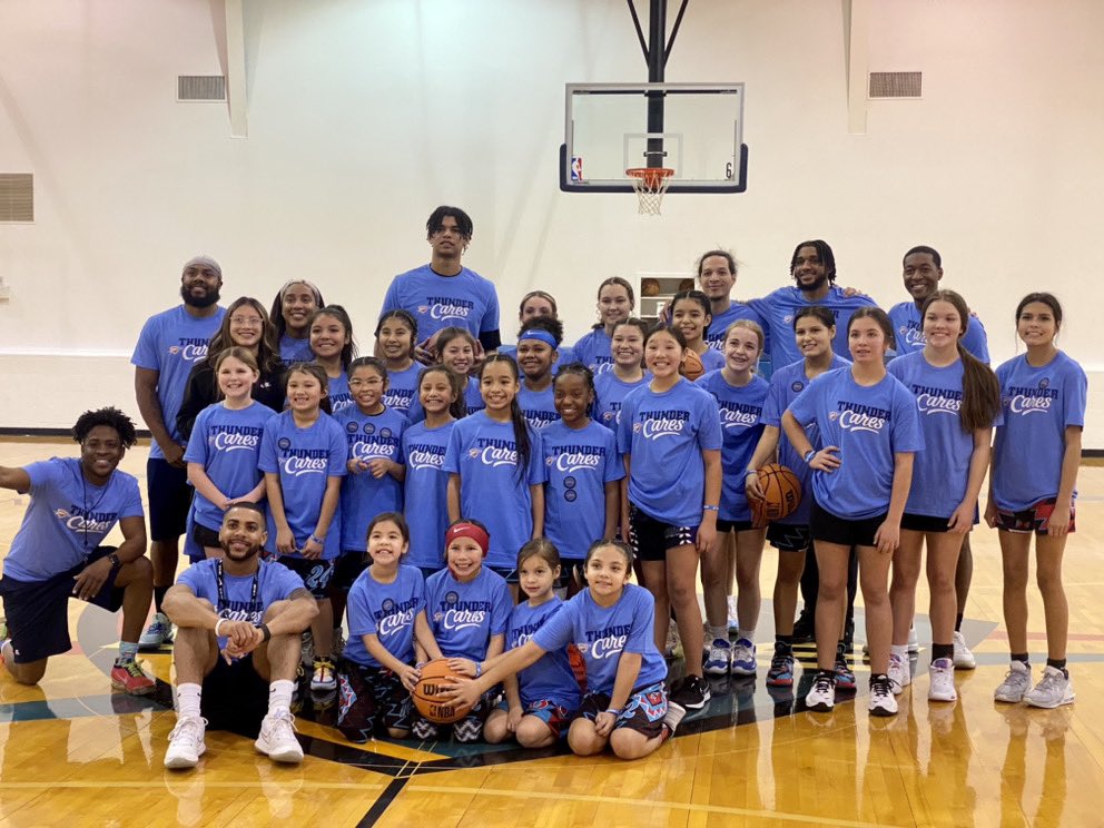 okdcathletics's tweet photo. OKC Thunder reached out and offered to host a clinic for our OKDC girls. Our girls had the opportunity to meet and play with 2 Thunder players, @ousmane11_ and @zai_joe1. Thank you @tannersikes11 &amp; the  Thunder organization for giving our girls memories that will last a lifetime. https://t.co/gVznpj18w5