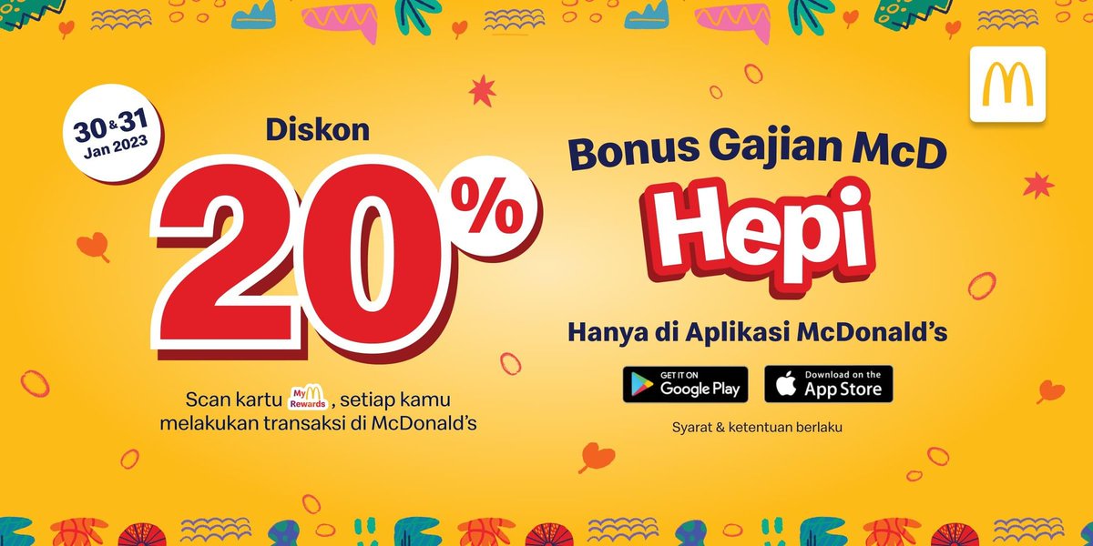petarpesanantar's tweet image. Promo McDonald's Bonus Gajian 🍟
🗓️ 30-31 Januari 2023

• Diskon 20% atau Rp20.000 di aplikasi McDonald's
• Minimum transaksi Rp120.000 

#promo #diskon #bubar #arekmalang #gues2 #upnormal #menteripertahanan #durian #McD #McDonald #McDonaldstwt #tatarusanu #pagiii #McDonalds
