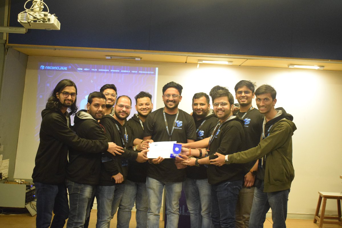 Attendees of the workshop "IOT SECURITY ASSESSMENT: BREAKING INTO SMART HOME SOLUTION" presenting the memento to speaker <a href="/JatanKRaval/">Jatan Kashyap Raval</a> at #NSConclave2023

#Conference #CyberSecurity #infosec 

🌐For more info: nsconclave.net-square.com/iot-security-a…