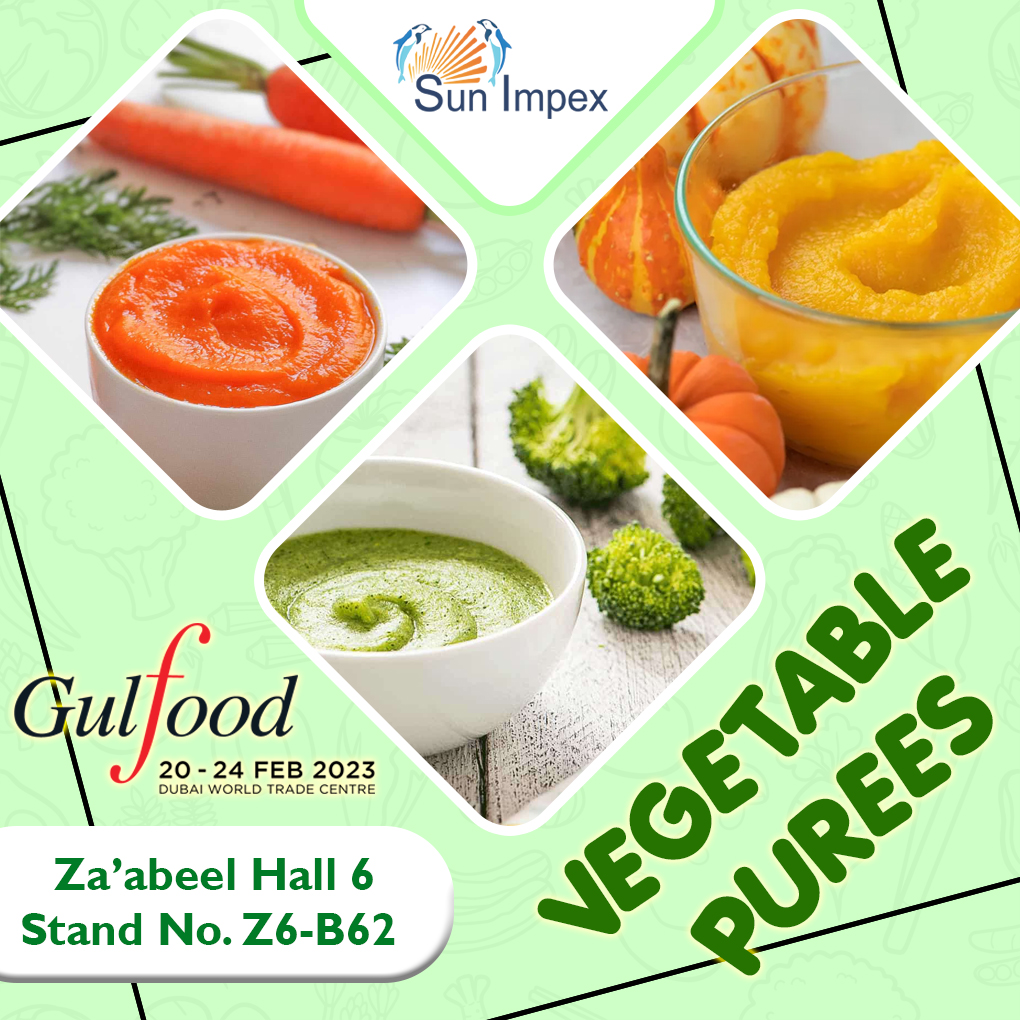 Sun_Impex's tweet photo. Get to know more on our range of Vegetable purees as we showcase on the upcoming #Gulfood 2023!
#pulps #purees #concentrates #nfc #organic #Dubai #UAE #MiddleEast #Gulf #Europe #Algeria #Asia #America #exhibition #trade #business #source #ingredients https://t.co/Yeh0fmF82k