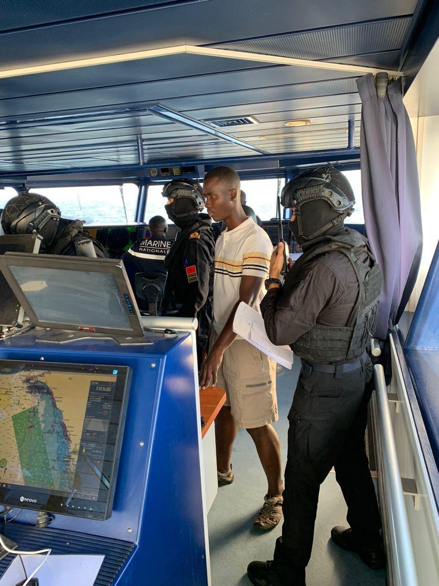 LAGOS, Nigeria – A Moroccan Visit, Board, Search and Seizure team conducts counter-narcotics and weapons trafficking training aboard the Senegalese Navy ship Kedougou, Jan. 28, 2023.

#OE23 #ObangameExpress23