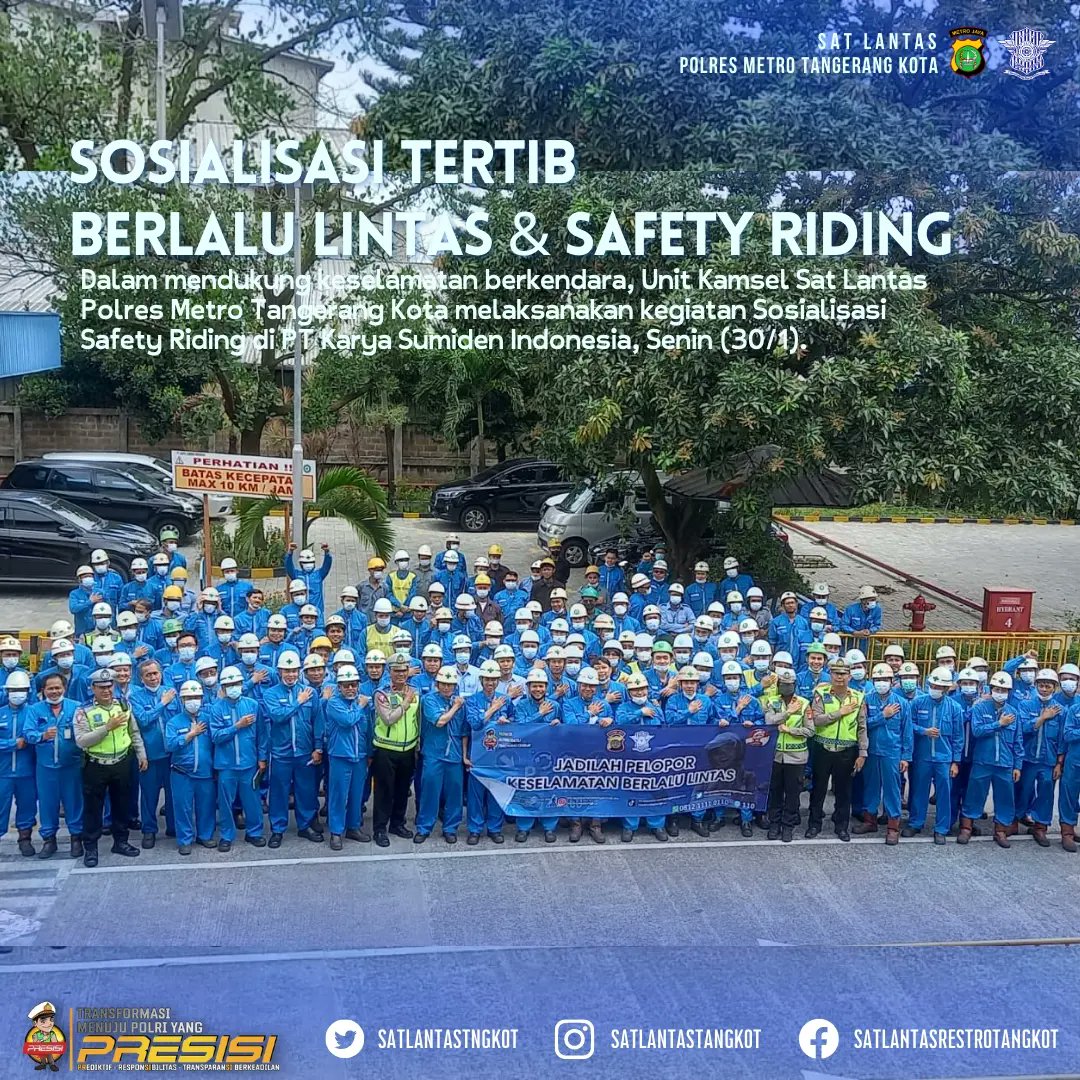 Unit Kamsel Sat Lantas Polres Metro Tangerang Kota melaksanakan Sosialisasi Tertib berlalu lintas dan safety riding di PT Karya Sumiden Indonesia, Senin (30/1)