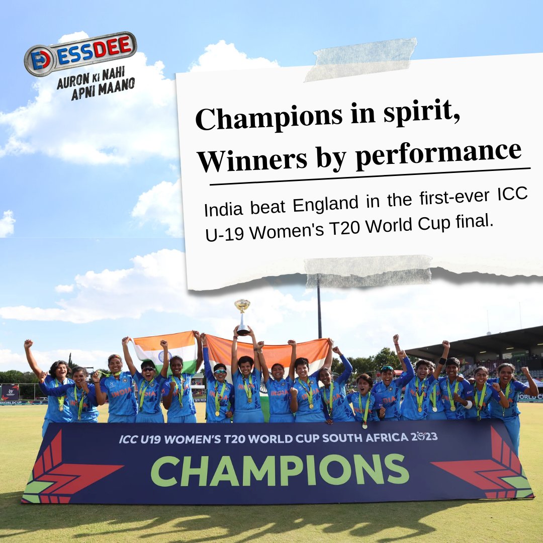 wearessdee's tweet photo. We are incredibly proud of our Women’s Indian Cricket Team for winning the T20 World Cup 👏💪#U19T20WorldCup #WomenInBlue #TeamIndia #T20WorldCup https://t.co/MO4PgT86Ff