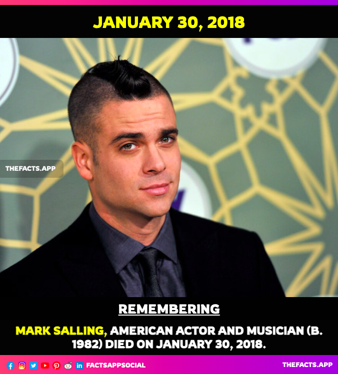 factsappsocial's tweet photo. #OnThisDay #DidYouKnow #MarkSalling, #American #actor and # (b. 1982) died on January 30, 2018. #RipLegend Please Like and Retweet. #PUCK #Glee #PipeDreams
https://t.co/SiVpwk7h53 https://t.co/UrSkqpsuGb