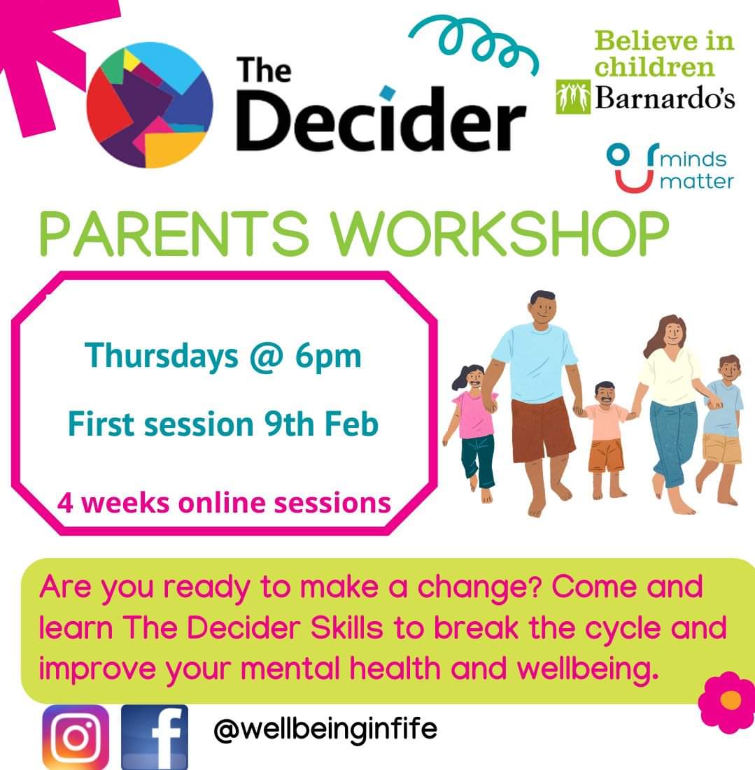 LevenmouthAc's tweet photo. #LevAcWellbeing After success last year the decider skills course for parents online is to continue this year. Our first programme is beginning in February online over an evening, starting on the 9th for 4 weeks.
See Link: https://t.co/Na5w8GQi4D https://t.co/sDIVRzXuG1