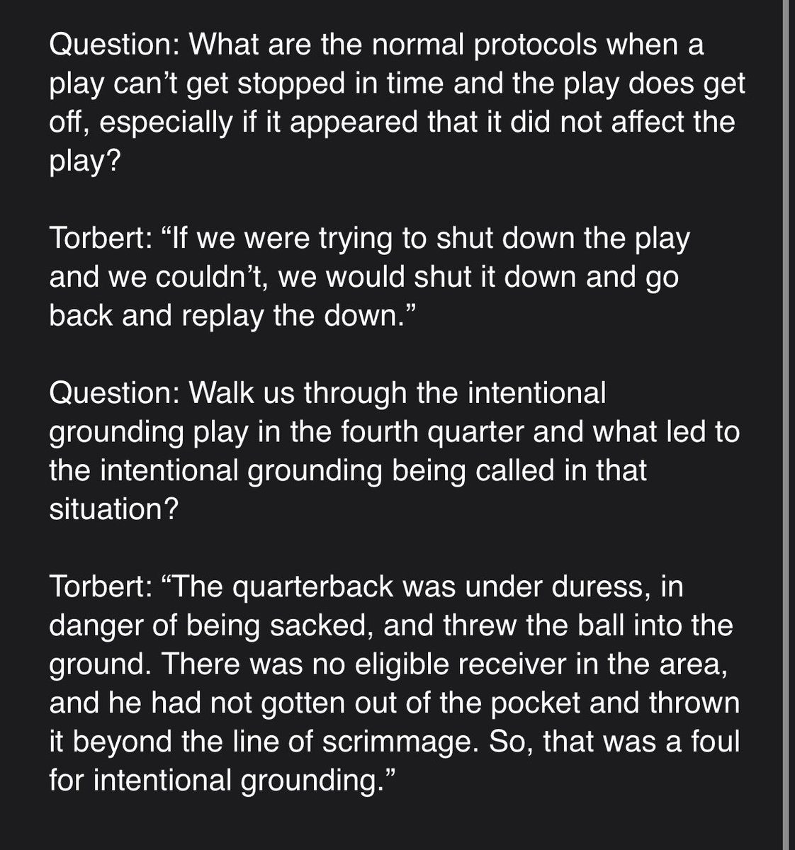 RapSheet's tweet photo. The AFC Title Game pool report from PFWA Pool Reporter Ben Baby, who spoke with Referee Ron Torbert about those replayed third downs and the grounding call: https://t.co/KdCYthw5KD