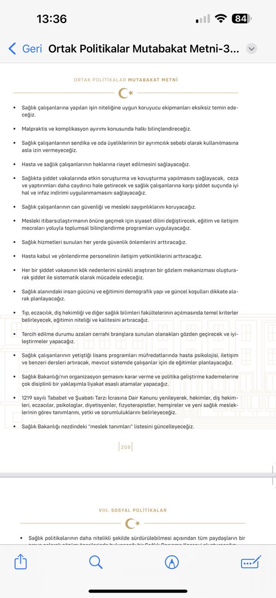 “Sağlık çalışanlarının çalışma şartlarını, ücretlerini ve özlük haklarını iyileştirerek toplumda hak ettikleri itibarı yeniden kazandıracak….
“Özel Hastaneler Yönetmeliği …hekimin tedavi verme, hastanın hekim seçme hakkını kısıtlayan maddeleri kaldıracağız” #mutakabatmetni