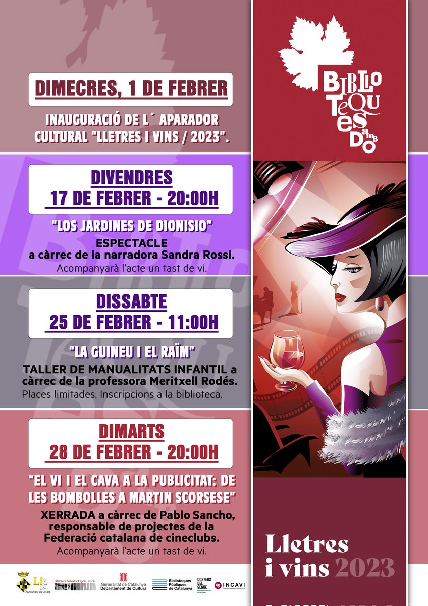 A punt d'estrenar l'agenda cultural de l'any amb una nova edició de #bibliotequesambdo, el projecte de <a href="/bibliotequescat/">Biblioteques</a> que marida cultura i vi. #lletresivins2023