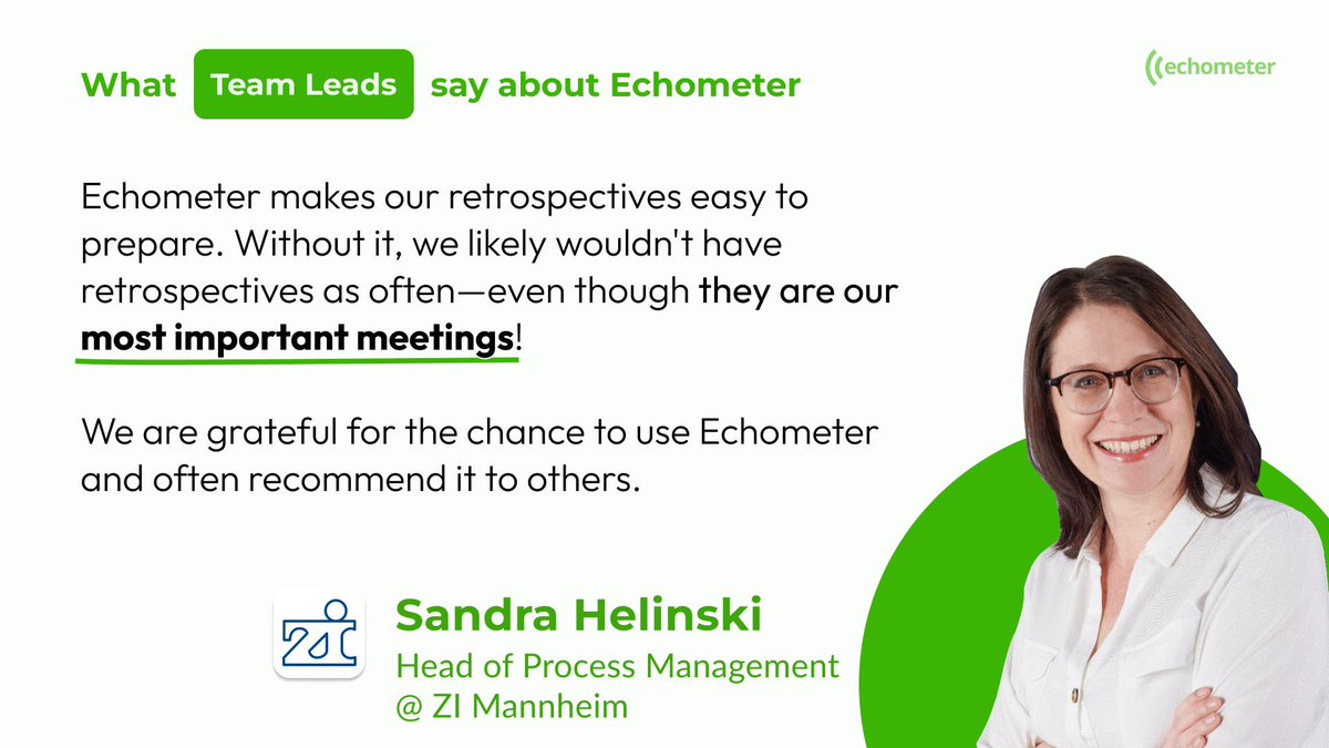 EchometerDE's tweet photo. You don’t have to do #Scrum to run retrospectives. As Sandra from ZI Mannheim says, #retrospectives can become your most important meeting format!

Thanks for sharing your experience Sandra! https://t.co/JHErjA16jN