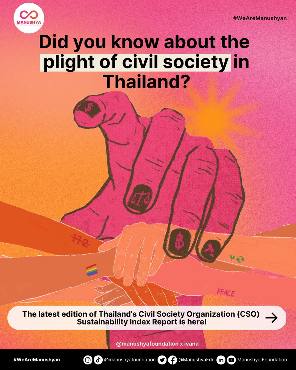 ManushyaFdn's tweet photo. 🤝🌏Are CSOs sustainable in Thailand?
📝@ManushyaFdn wrote the latest edition of Thailand's CSO Sustainability Index Report in collaboration with @USAID, @fhi360, and the International Center for Not-for-Profit Law @ICNLAlliance.
🔗Read here! https://t.co/NMpvan26B1
#CSOSI https://t.co/X8yFFfRVGK