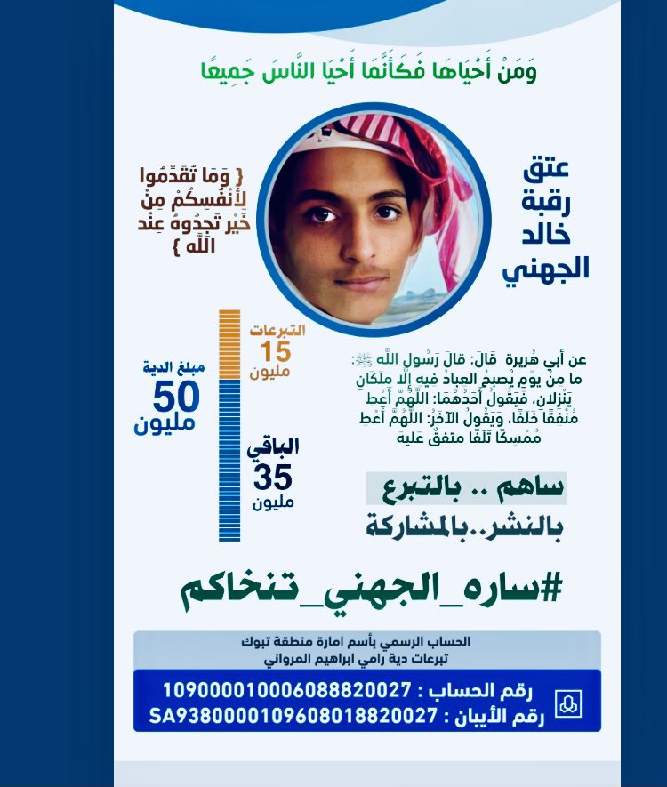 alhames20's tweet photo. #عتق_رقبه_خالد_الجهني
#تكفون_خالد_لايروح 
#ساره_الجهني_تنخاكم
ساهموا بعتق رقبة أخيكم 
يتم الأبوين ووحيد لأخواته
#ساره_الجهني_تنخاكم3ساره https://t.co/Ogjcfv6juD