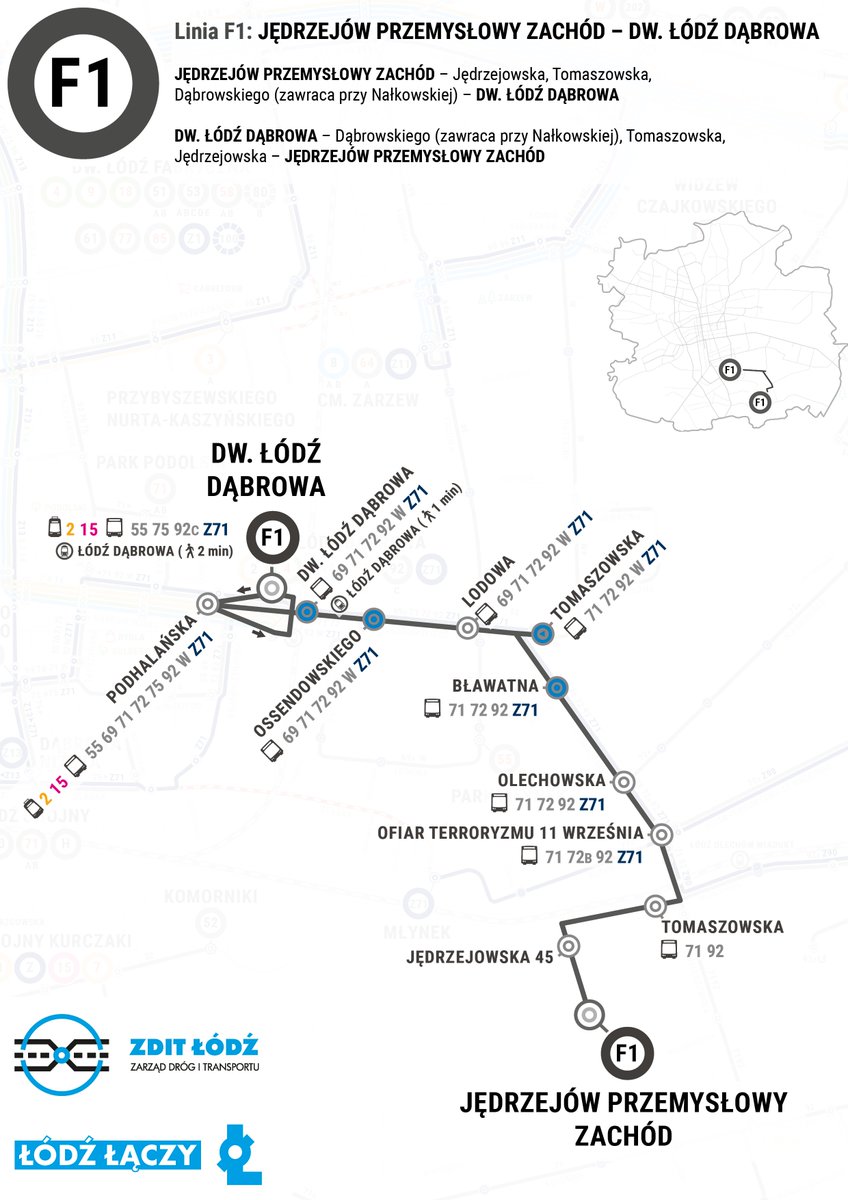 1 lutego uruchomiona zostanie nowa linia autobusowa F1 która zapewni dojazd do zachodniej części Jędrzejowa Przemysłowego. 
lodz.pl/artykul/mpk-lo…
