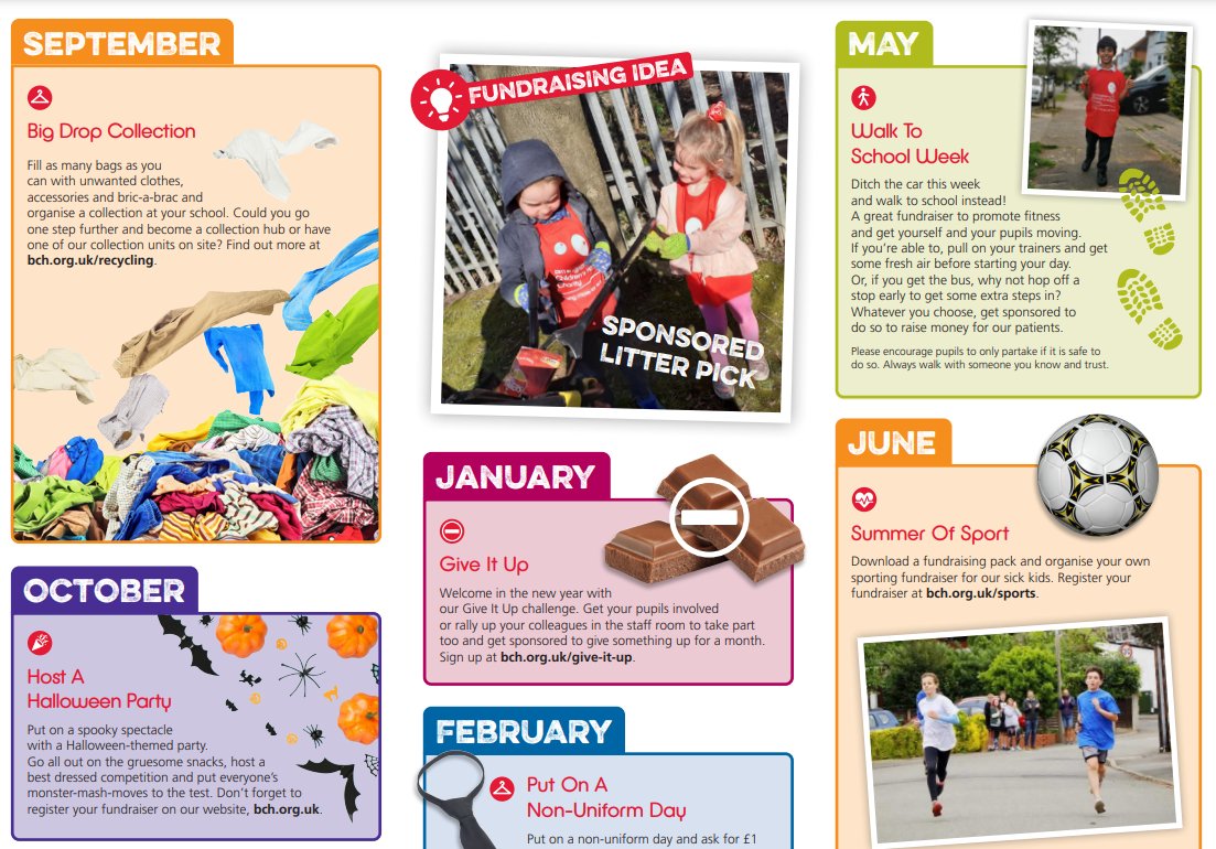 Bham_Childrens's tweet photo. Calling all schools! Could you support our incredible hospital this year? 🎈 Take a look at our 2023 schools fundraising calendar to see all the fun ways you could take part and raise vital funds for our sick kids!  https://t.co/ZsgIPCJ6xE https://t.co/1C7vlR6Rkm