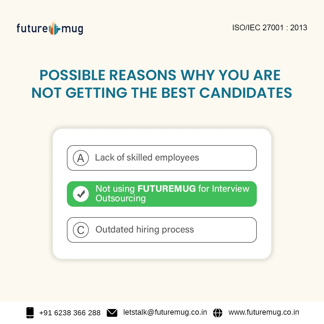 Future_mug's tweet image. Get The right skilled candidates that you are looking for through Futuremug. we Help you to hire the best candidates faster like ever.

Visit us at futuremug.co.in
Email id :letstalk@futuremug.co.in
Contact us :+91 6238366288

#Futuremug #Interviewoutsourcing #Interview