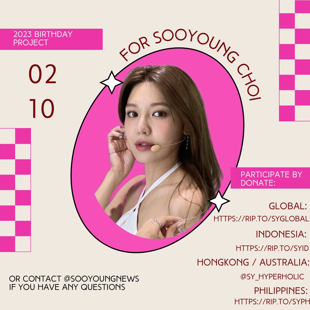 [2023 Sooyoung Choi’s Birthday Project]

another support will be given to our birthday girl! SONE, we need your participation 👧🏻

please click these links on how to join the project!

Global: rip.to/syglobal
ID: rip.to/syid
PH: rip.to/syph