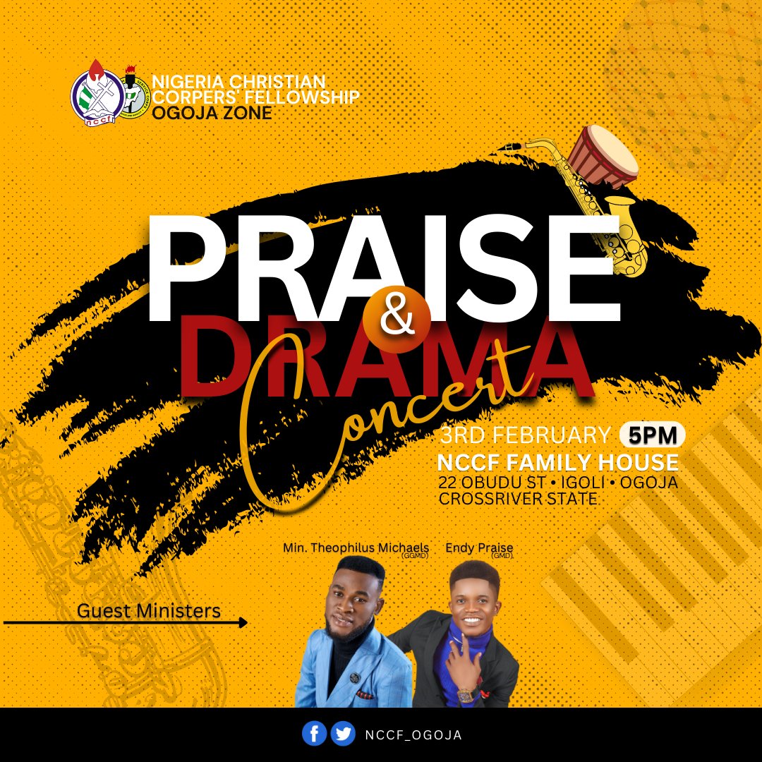 nccf_ogoja's tweet photo. It's about to be a boom 💥
This Friday!
Dance 🕺🏽💃 and Drama 🎬..

It's another edition of the NCCF Ogoja Mega Praise Concert and Drama night 🎗️

Ministering: 
•Theophilus Michaels &amp; Endy Praise (Father &amp; Son) 👨‍👦
•NCCF Drama Unit 

It's going to be blissful ✨

See you there 😉 https://t.co/xdbbxBtGb7