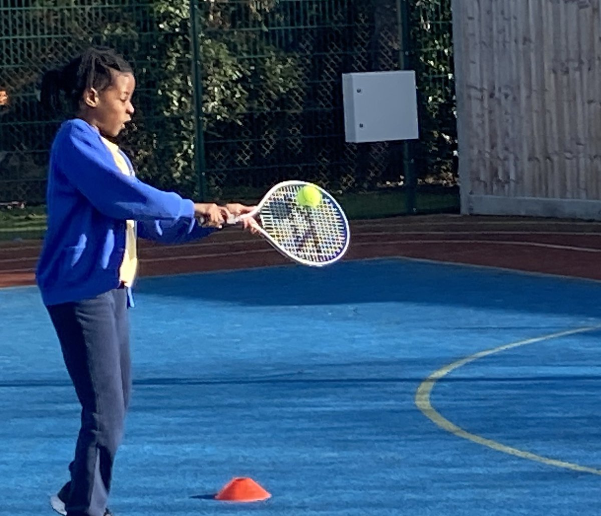 STOCSch's tweet image. Anyone for 🎾?  5B enjoying the outdoors with a spot of tennis!! 💛💙🎾 @STOCSch @Wimbledon #freshair #ballcontrol