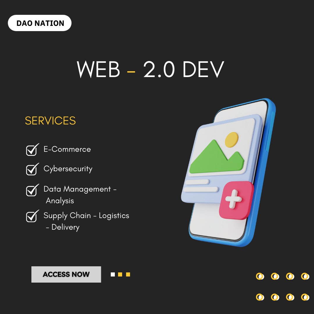 All your industry's needs in one place… Get ahead with web 2.0

.

.

#daonation #daocommunity #servicesprovider #ecommerce #cybersecurity #datamanagement #analysis #supplychain #logistics #delivery