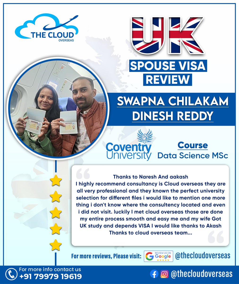 Thank you very much for your kind words Swapna Chilakam and Dinesh Reddy.
Reviews like these give us more motivation and zeal to provide the best services to our students.
#UKSpouseVISA