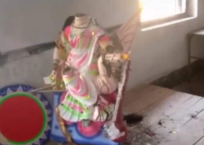 News from #Bangladesh After the Saraswati Puja-2023 of Mathbaria Upazila of Pirojpur District, of Murti(Bigraha) Maa Saraswati at “Amragachiya Secondary School” was beheaded by breaking the lock of the school room.27.01.2023. And India is SILENT. #SaveBangladeshiHindus