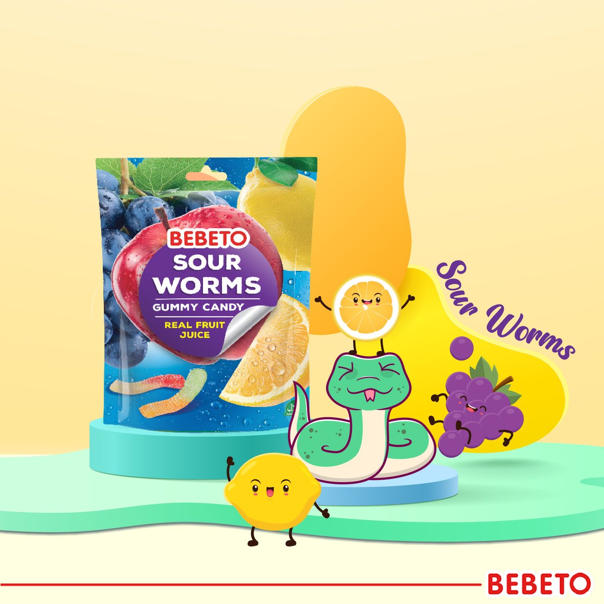 Nefis gerçek meyve sulu Sour Worms lezzetini keşfet!

#Bebeto #YumuşakŞeker #EğlenceyiBaşlat #SourWorms