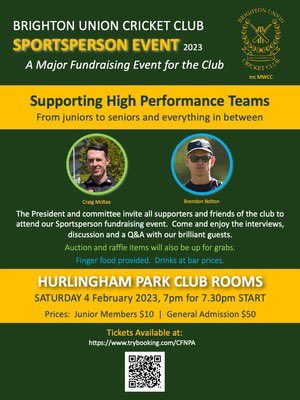 Get along to Hurly after Day 1 v East Sandy this weekend to hear from <a href="/CollingwoodFC/">Collingwood FC</a> coach Craig McCrae and Assistant (and union man) Bolts as well! 

Tickets available via the QR Code and at the bar this week! Love to see plenty of people there!