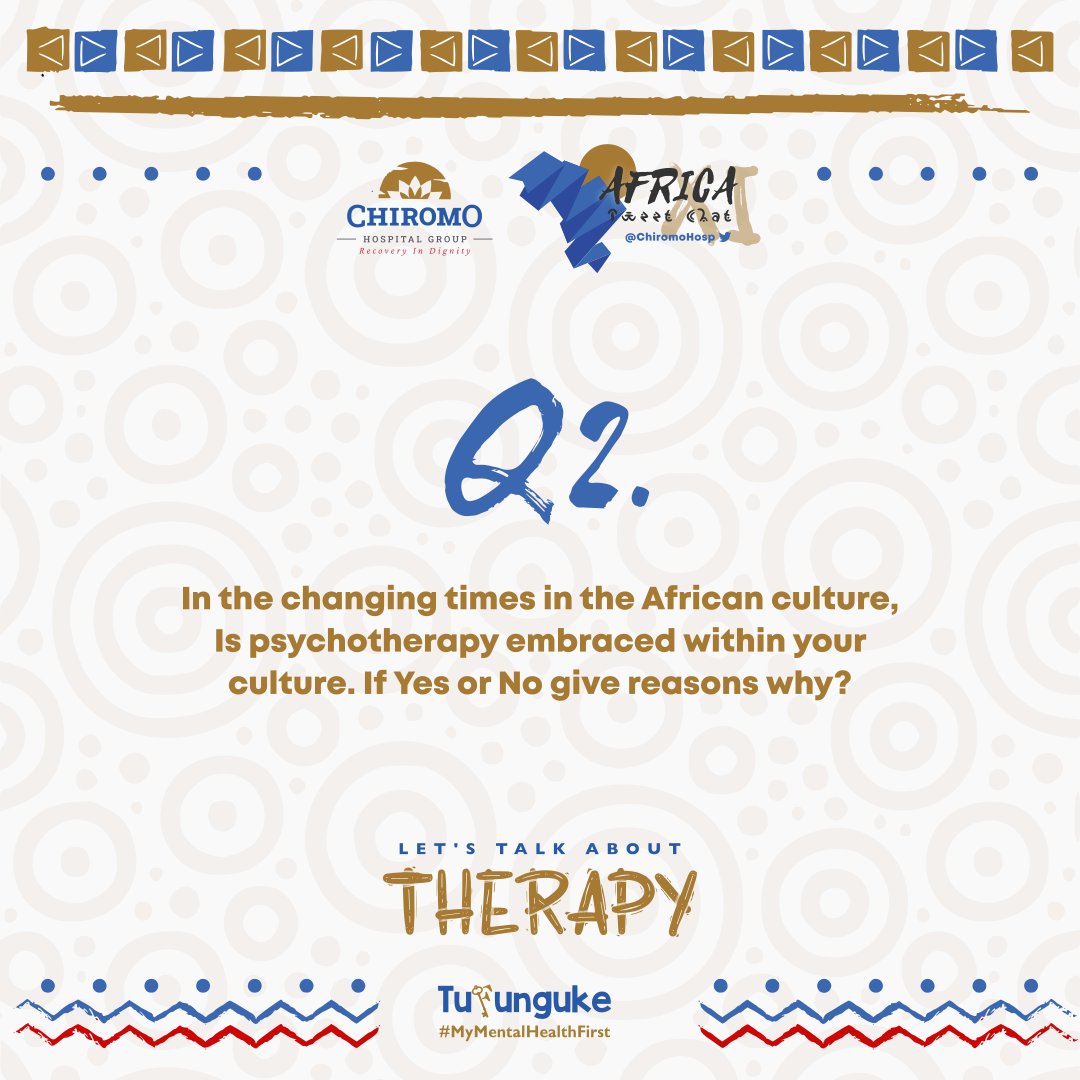 Q2. In the changing times in the African culture, is psychotherapy embraced within your culture? if yes on no, give reason why?

#mentalhealth #mentalhealthmatters #Mentalhealthawareness #Africa #Tufunguke