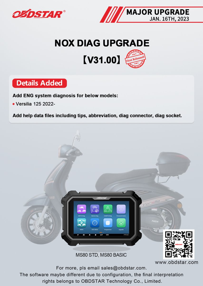 ObdstarTec's tweet photo. #OBDSTAR #Motorcycle #Diag
#FirstReleased
KL DIAG UPGRADE【V31.00】
MUTT MOTORCYCLES DIAG UPGRADE【V31.00】
NOX DIAG UPGRADE【V31.00】
TRMOTOR DIAG UPGRADE【V31.00】
#motorcyclescanner #scannertool #diagtool #motordiag #MS80STD #MotorcycleDiagnosticScanner #MotorcycleScannerTool https://t.co/TuQRDmF1YC