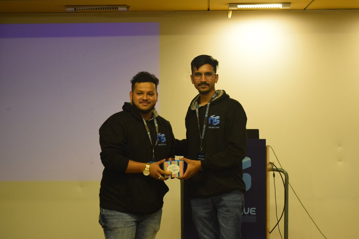 NSConclave's tweet photo. "Congratulations to our Top 3 tweeters! @jay_yaml , @SiddharthaP01  &amp; @DebrajBasak9  Your voice was heard loud and clear💥🎉 Presenting you with #NSConclaveSwag as a symbol of appreciation by our Head of Professional Services @_RaviRamesh 🏆

#Conference #CyberSecurity #infosec https://t.co/I1Jb6xyq0f