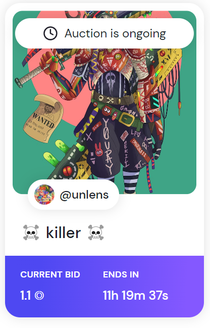 The auction for ☠️ killer ☠️ has started!
1/1 on 
<a href="/formfunction/">Formfunction</a>
BIG THANK
<a href="/RedRabbitCult/">RedRabbitCult</a> 
<a href="/HiiCjay/">CJ</a> 

#SolanaNFTs #formfunction #Solana #SolanaNFT #SOL #pixelart #SolanaCommunity  
Link 👇👇
formfunction.xyz/@unlens/9sPNLa…